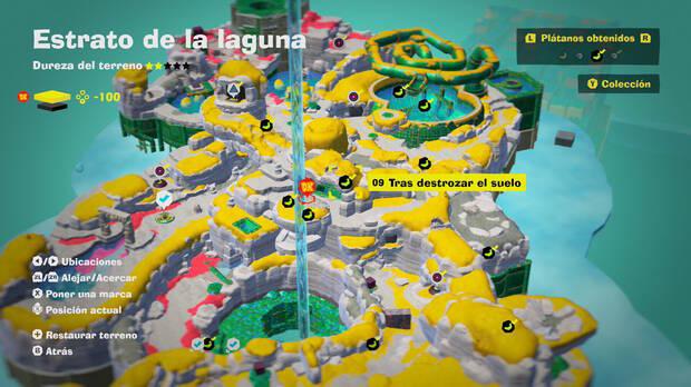 Donkey Kong Bananza - Localización en el mapa del plátano 09 en Estrato de la laguna
