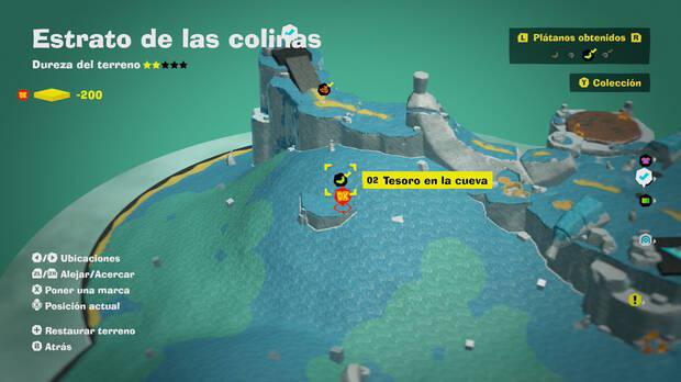 Donkey Kong Bananza - Localización en el mapa del plátano 02 en Estrato de las colinas