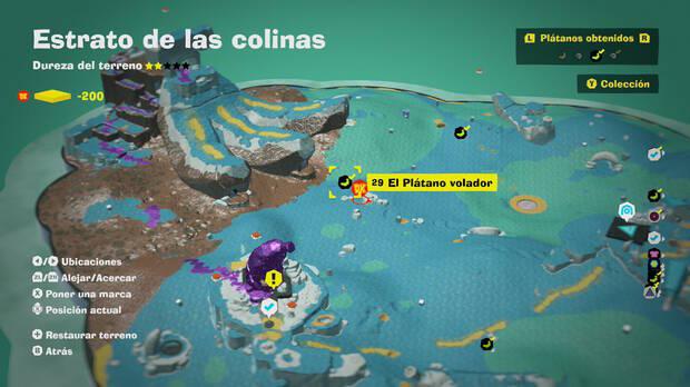 Donkey Kong Bananza - Localización en el mapa del plátano 29 en Estrato de las colinas