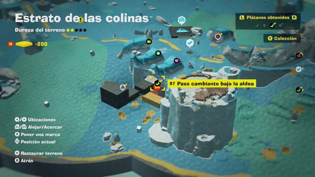 Donkey Kong Bananza - Localización en el mapa del plátano 07 en Estrato de las colinas
