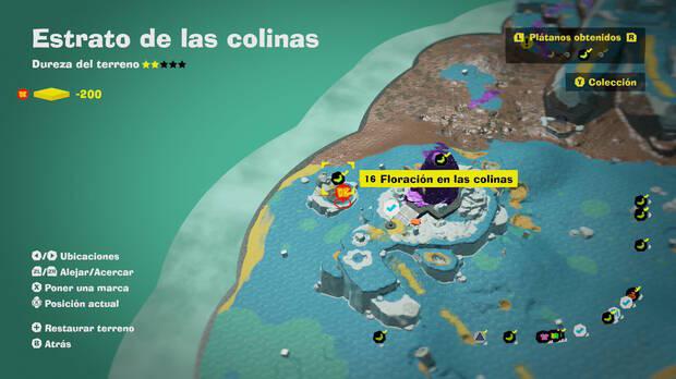 Donkey Kong Bananza - Localización en el mapa del plátano 16 en Estrato de las colinas