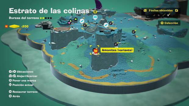 Donkey Kong Bananza - Localización en el mapa del fósil amonites variante 05 en Estrato de las colinas