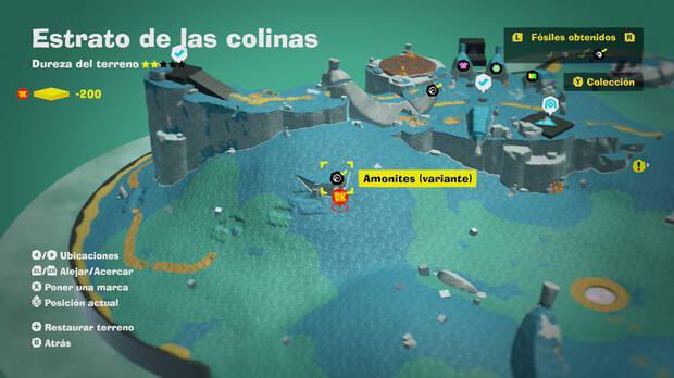 Donkey Kong Bananza - Localización en el mapa del fósil amonites variante 02 en Estrato de las colinas