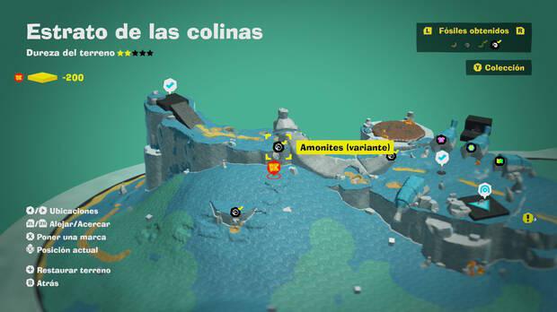 Donkey Kong Bananza - Localización en el mapa del fósil amonites variante 03 en Estrato de las colinas