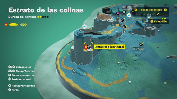 Donkey Kong Bananza - Localización en el mapa del fósil amonites variante 04 en Estrato de las colinas