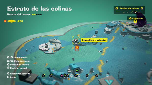 Donkey Kong Bananza - Localización en el mapa del fósil amonites variante 11 en Estrato de las colinas