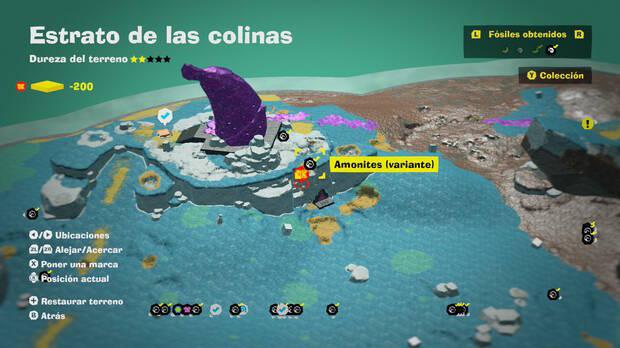 Donkey Kong Bananza - Localización en el mapa del fósil amonites variante 23 en Estrato de las colinas
