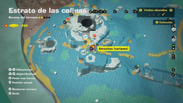 Donkey Kong Bananza - Localización en el mapa del fósil amonites variante 30 en Estrato de las colinas