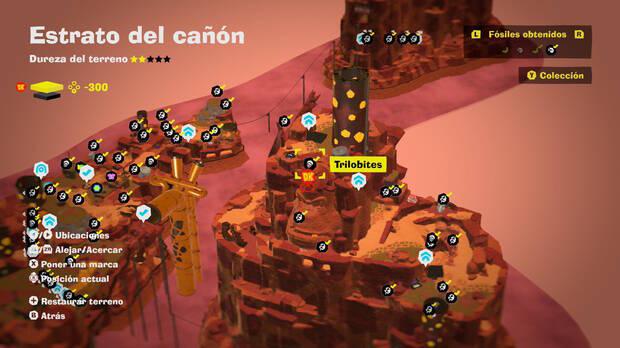 Donkey Kong Bananza - Localización en el mapa del fósil Trilobites 05 en Estrato del cañón
