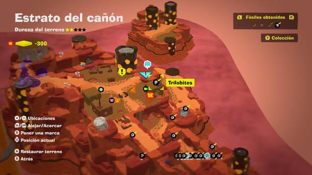 Donkey Kong Bananza - Localización en el mapa del fósil Trilobites 02 en Estrato del cañón