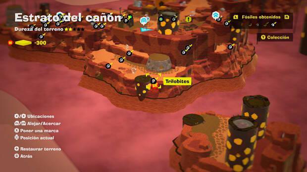 Donkey Kong Bananza - Localización en el mapa del fósil Trilobites 03 en Estrato del cañón