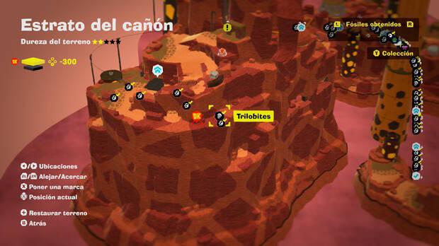 Donkey Kong Bananza - Localización en el mapa del fósil Trilobites 04 en Estrato del cañón