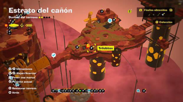 Donkey Kong Bananza - Localización en el mapa del fósil Trilobites 06 en Estrato del cañón