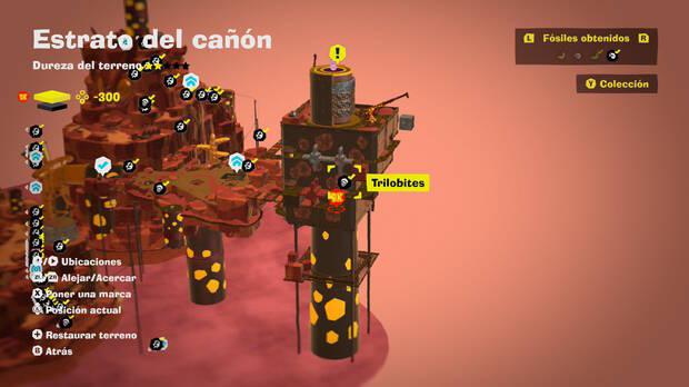 Donkey Kong Bananza - Localización en el mapa del fósil Trilobites 07 en Estrato del cañón