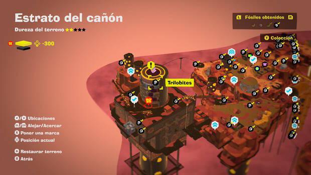 Donkey Kong Bananza - Localización en el mapa del fósil Trilobites 08 en Estrato del cañón