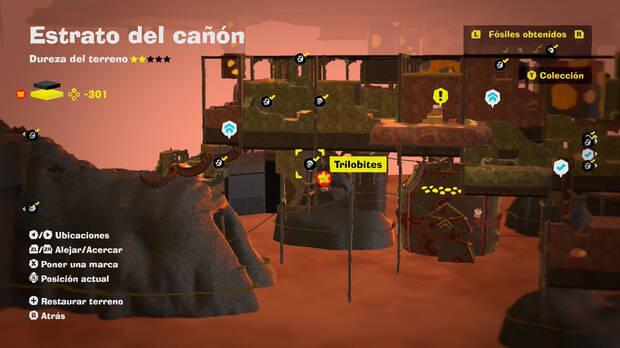 Donkey Kong Bananza - Localización en el mapa del fósil Trilobites 09 en Estrato del cañón
