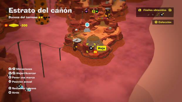 Donkey Kong Bananza - Localización en el mapa del fósil Hoja 05 en Estrato del cañón