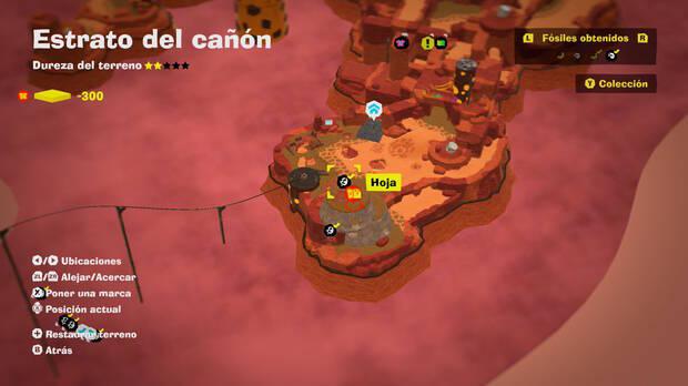 Donkey Kong Bananza - Localización en el mapa del fósil Hoja 06 en Estrato del cañón