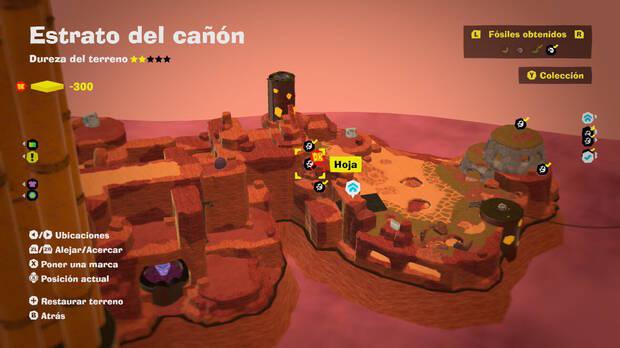 Donkey Kong Bananza - Localización en el mapa del fósil Hoja 07, 08 y 09 en Estrato del cañón