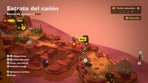 Donkey Kong Bananza - Localización en el mapa del fósil Hoja 10 en Estrato del cañón