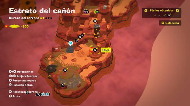 Donkey Kong Bananza - Localización en el mapa del fósil Hoja 11 en Estrato del cañón