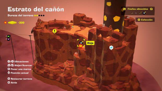 Donkey Kong Bananza - Localización en el mapa del fósil hoja 01 en Estrato del cañón