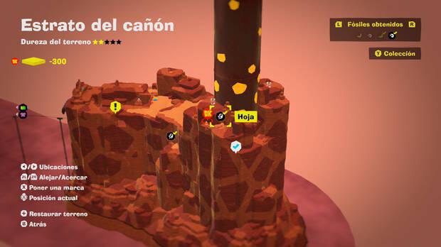 Donkey Kong Bananza - Localización en el mapa del fósil Hoja 02 en Estrato del cañón