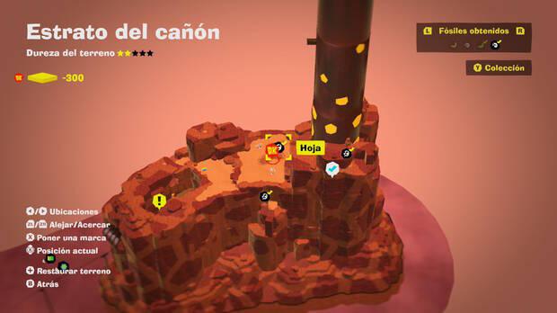 Donkey Kong Bananza - Localización en el mapa del fósil Hoja 03 en Estrato del cañón