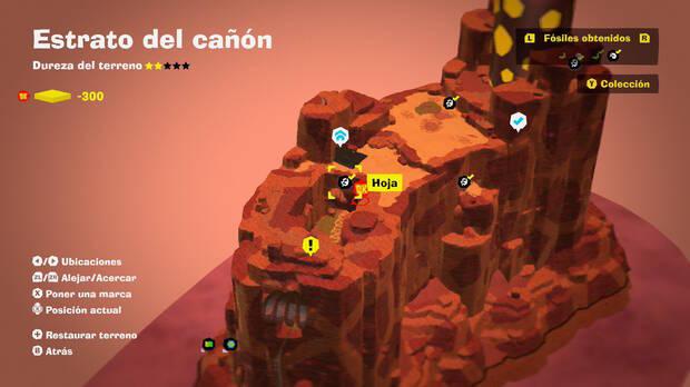 Donkey Kong Bananza - Localización en el mapa del fósil Hoja 04 en Estrato del cañón