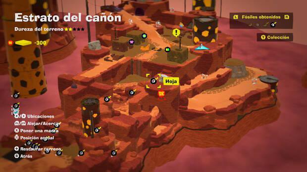 Donkey Kong Bananza - Localización en el mapa del fósil Hoja 18 en Estrato del cañón