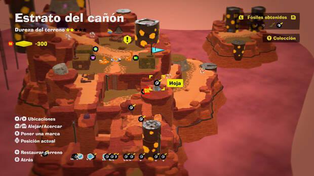Donkey Kong Bananza - Localización en el mapa del fósil Hoja 19 en Estrato del cañón