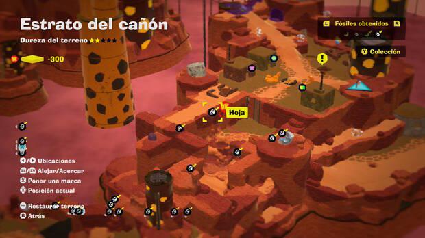 Donkey Kong Bananza - Localización en el mapa del fósil Hoja 20 en Estrato del cañón