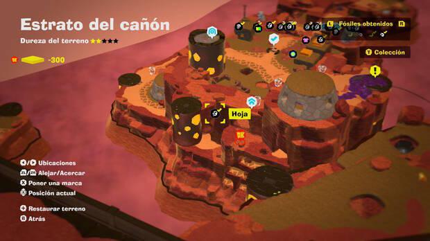 Donkey Kong Bananza - Localización en el mapa del fósil Hoja 21 en Estrato del cañón