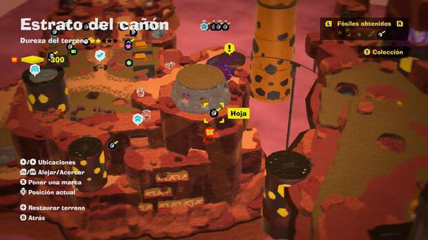 Donkey Kong Bananza - Localización en el mapa del fósil Hoja 22 en Estrato del cañón