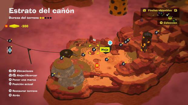 Donkey Kong Bananza - Localización en el mapa del fósil Hoja 12, 13 y 14 en Estrato del cañón