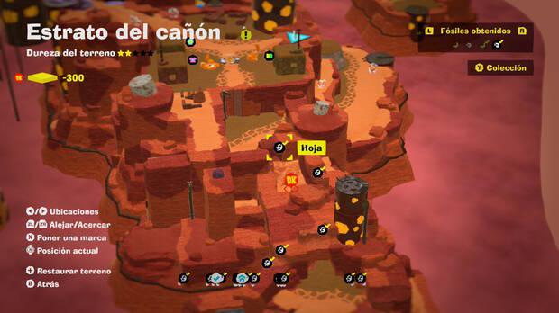 Donkey Kong Bananza - Localización en el mapa del fósil Hoja 17 en Estrato del cañón