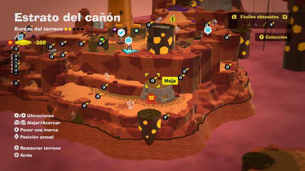 Donkey Kong Bananza - Localización en el mapa del fósil Hoja 30 en Estrato del cañón