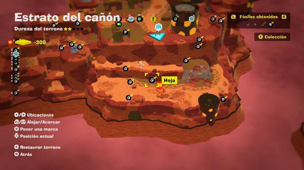 Donkey Kong Bananza - Localización en el mapa del fósil Hoja 31 en Estrato del cañón