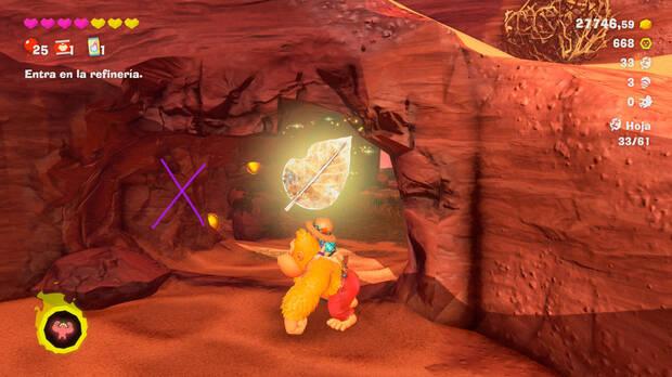 Donkey Kong Bananza - Ubicación del fósil Hoja 33 en Estrato del cañón