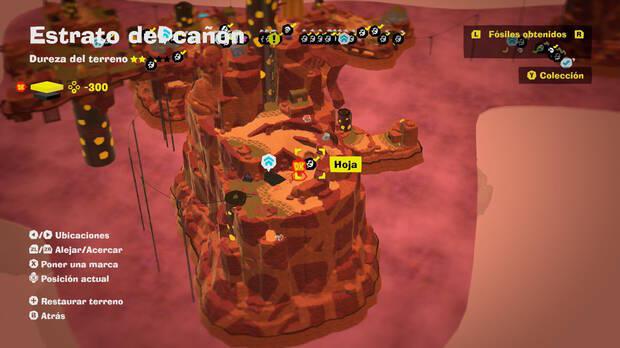 Donkey Kong Bananza - Localización en el mapa del fósil Hoja 33 en Estrato del cañón