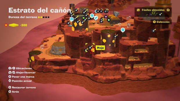 Donkey Kong Bananza - Localización en el mapa del fósil Hoja 23 y 24 en Estrato del cañón