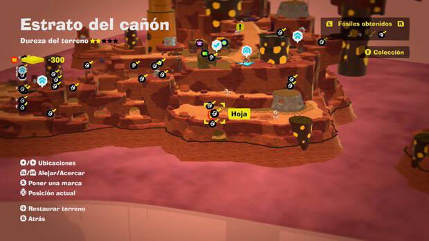 Donkey Kong Bananza - Localización en el mapa del fósil Hoja 25, 26 y 27 en Estrato del cañón