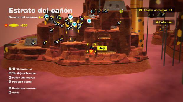 Donkey Kong Bananza - Localización en el mapa del fósil Hoja 28 en Estrato del cañón