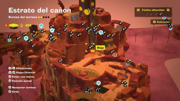 Donkey Kong Bananza - Localización en el mapa del fósil Hoja 42 en Estrato del cañón