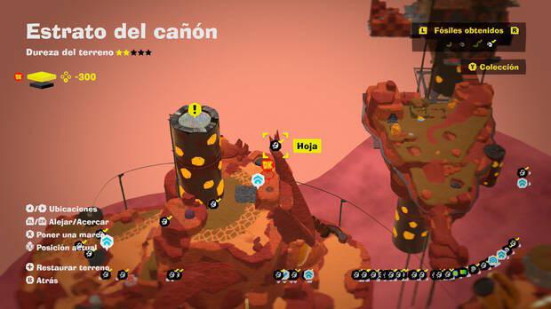 Donkey Kong Bananza - Localización en el mapa del fósil Hoja 43 en Estrato del cañón