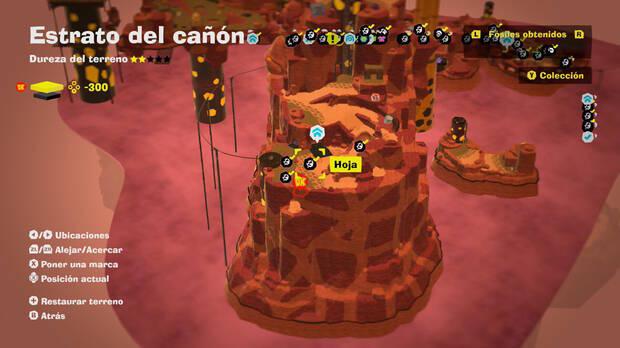 Donkey Kong Bananza - Localización en el mapa del fósil Hoja 35 y 36 en Estrato del cañón