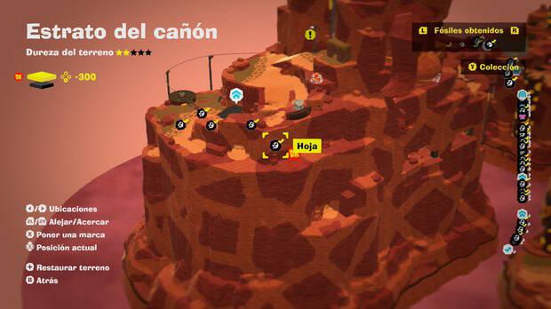 Donkey Kong Bananza - Localización en el mapa del fósil Hoja 37 en Estrato del cañón