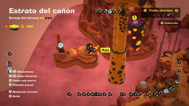 Donkey Kong Bananza - Localización en el mapa del fósil Hoja 44 en Estrato del cañón