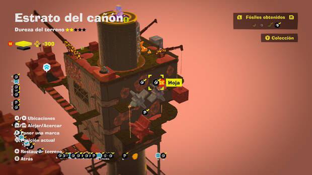 Donkey Kong Bananza - Localización en el mapa del fósil Hoja 49 en Estrato del cañón