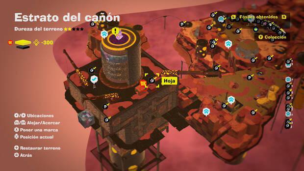 Donkey Kong Bananza - Localización en el mapa del fósil Hoja 50 en Estrato del cañón